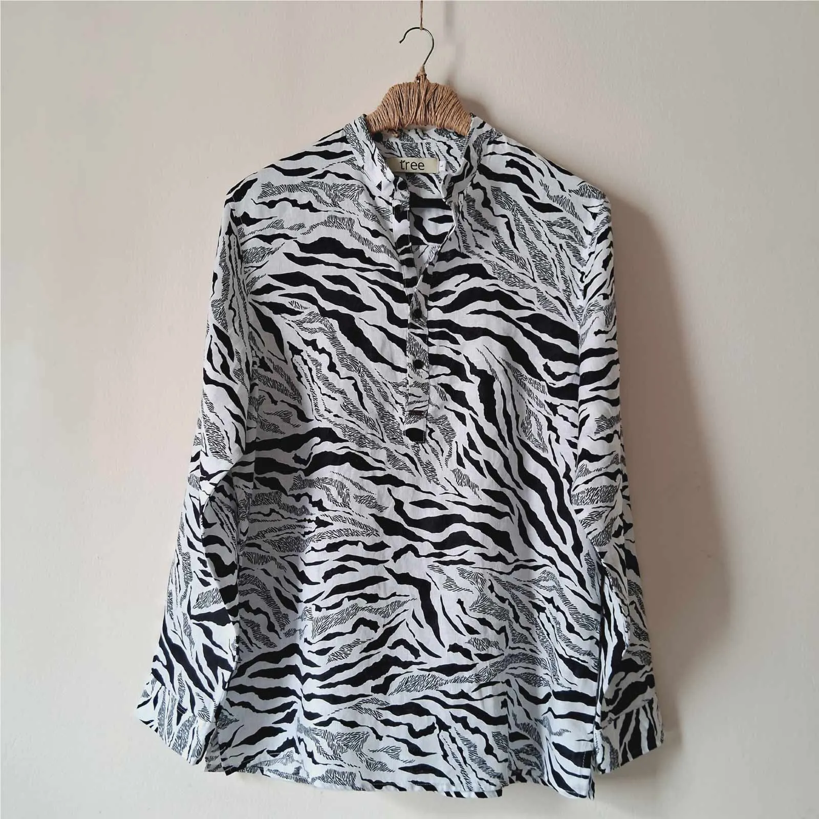 Bengal Tiger Print Premium Linen Henley Shirt