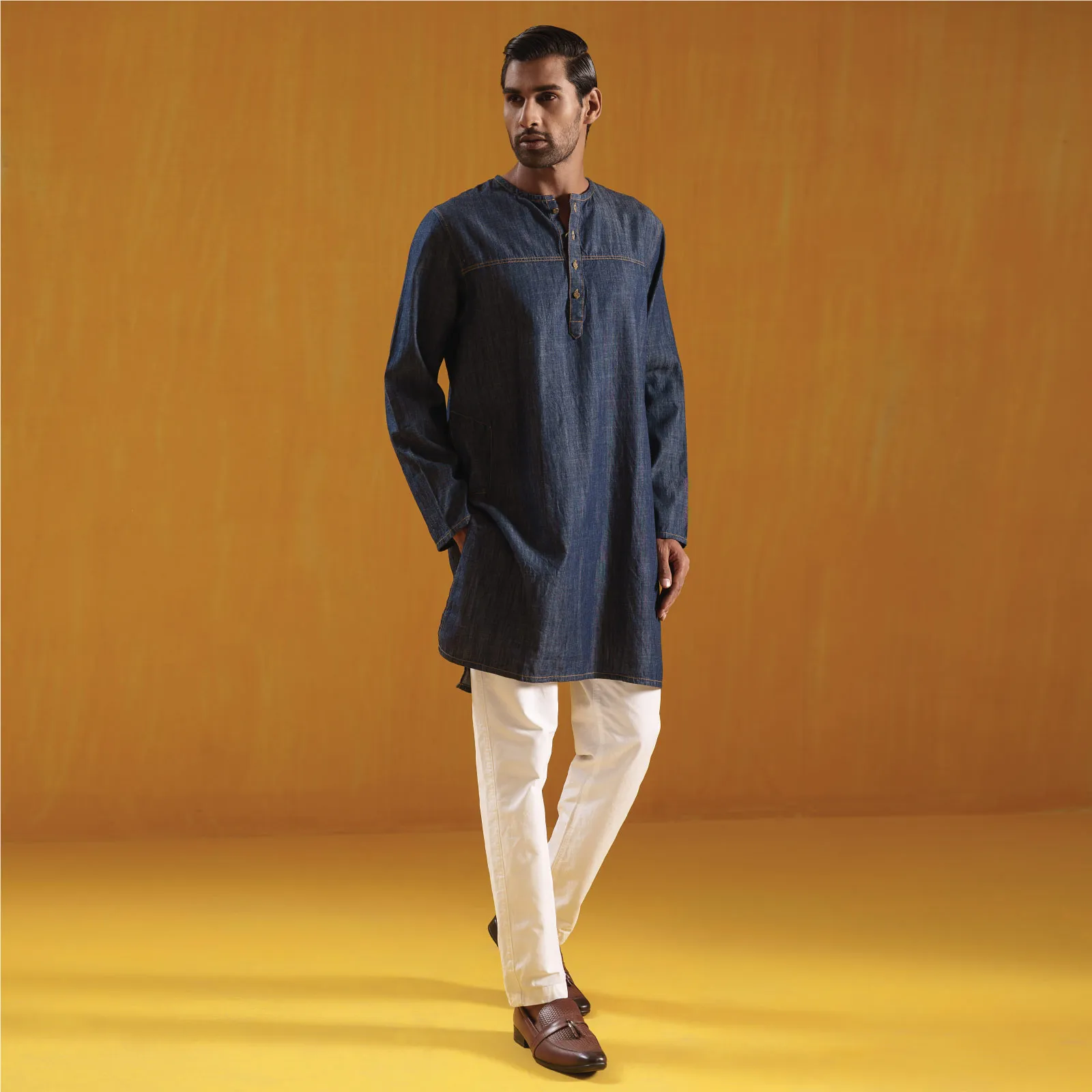 Midnight Blue Cotton Denim Panjabi