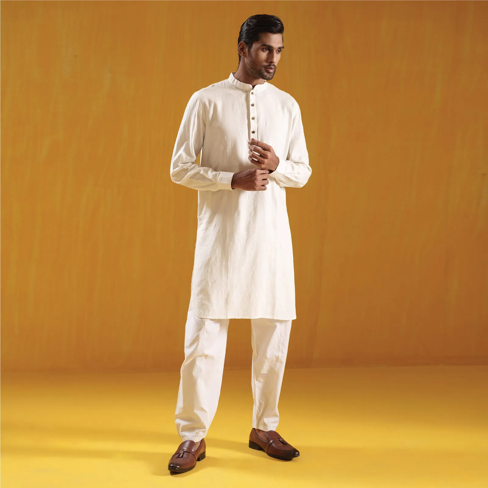 Milky White Premium Linen Kabli Panjabi