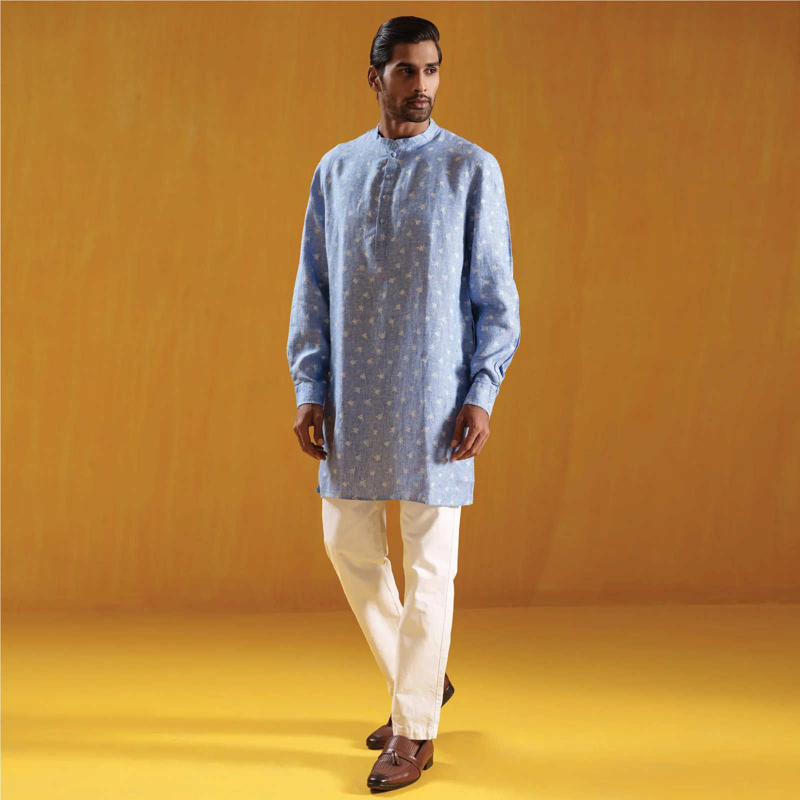 Sky Blue Print Premium Linen Panjabi