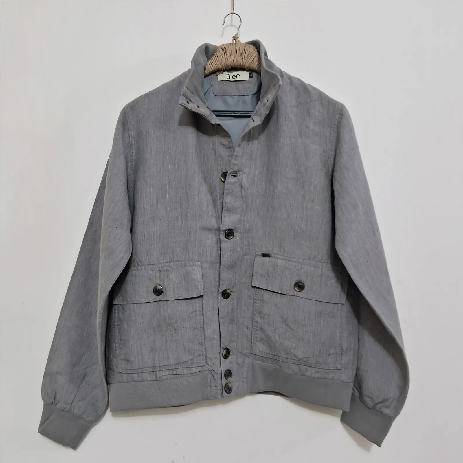 Space Gray Textured Premium Linen Bomber Jacket
