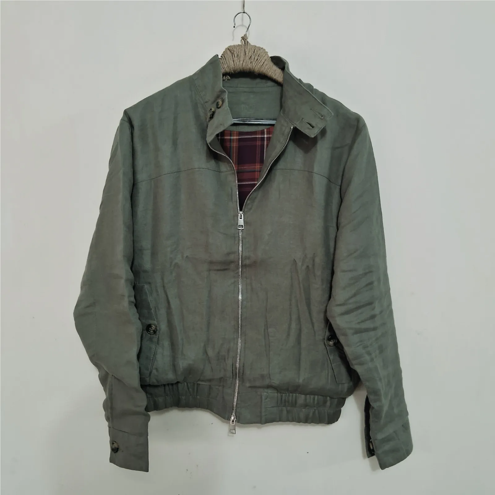 Fresh Olive Premium Linen Harrington Jacket